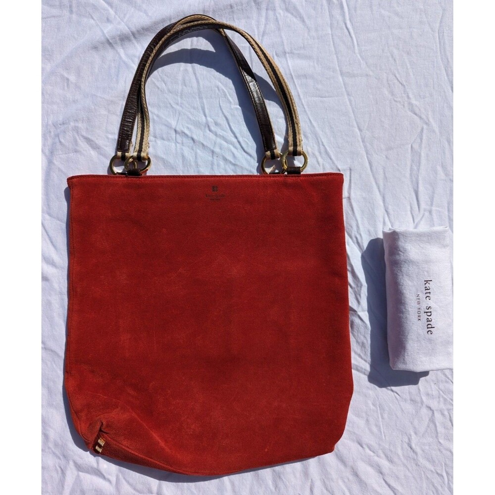 Kate Spade Square Shoulder Bag Suede Leather In Cardinal Red, w Dust Bag, 13"